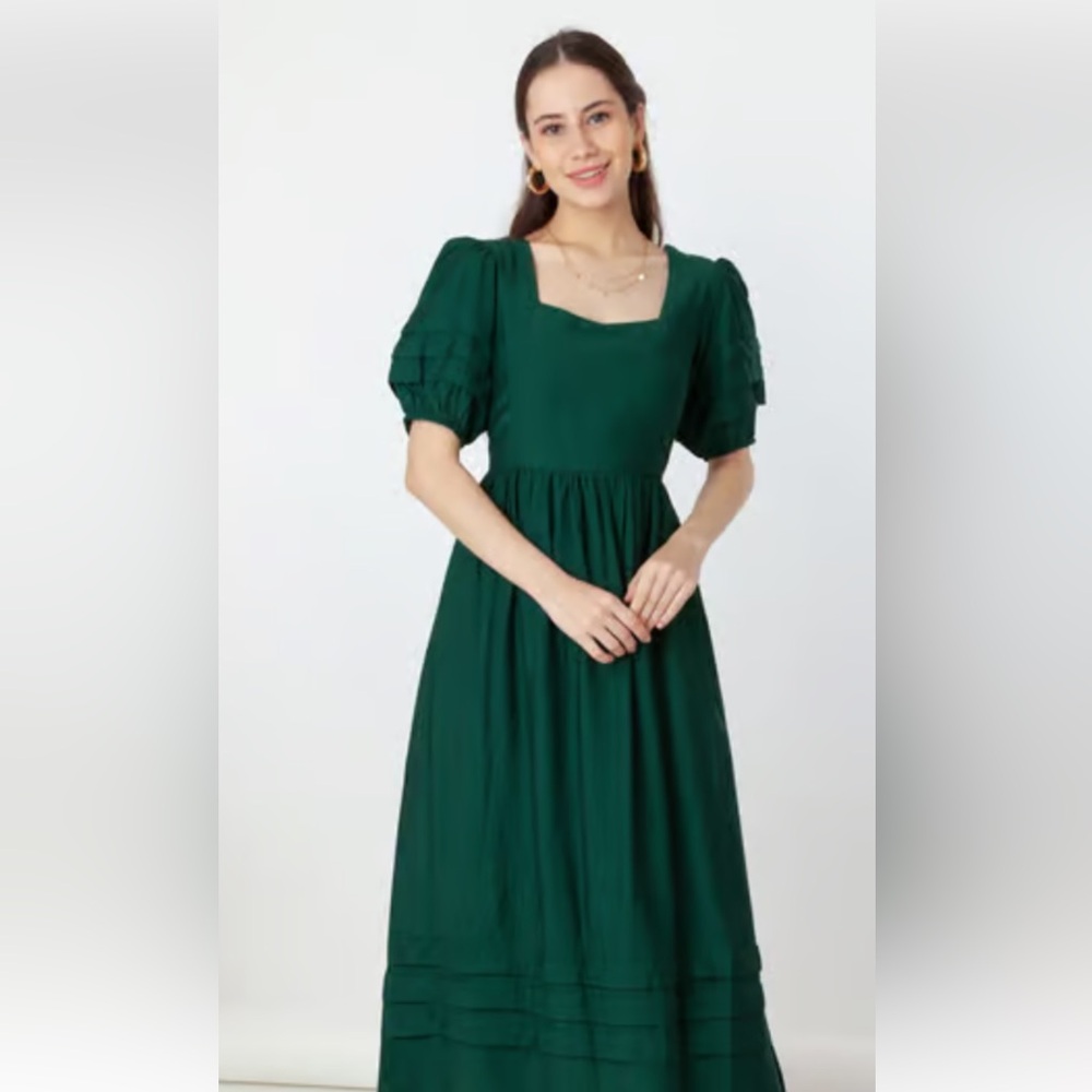 Green Square Neck Maxi Dress M Nwot - image 2